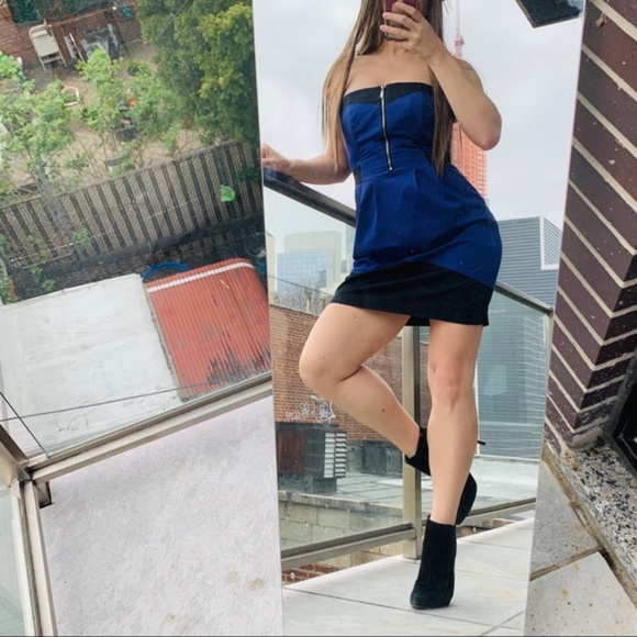 H&M Shoulderless Mini Blue Black Dress Bodycon - Picture 5 of 10